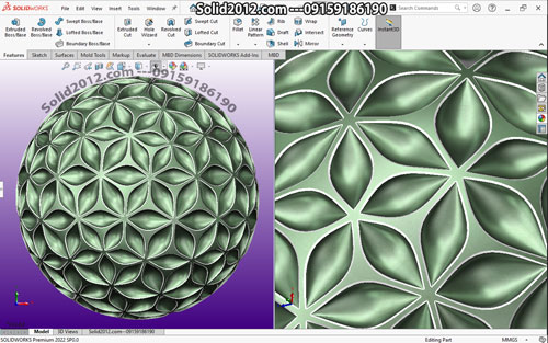 آموزش پیشرفته سالیدورک solidworks advanced برگ روی سطح گرد