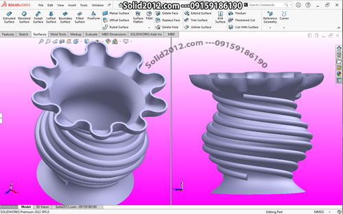 آموزش پیشرفته نرم افزار سالیدورک دستور loft surface و helix spiral