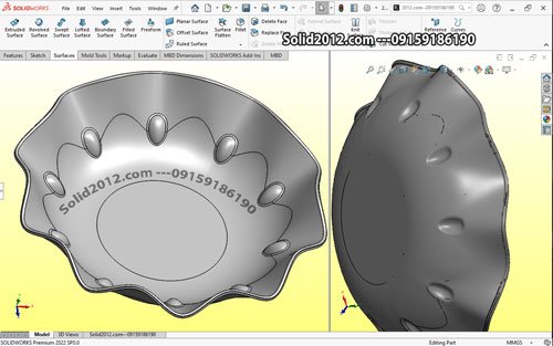 آموزش پیشرفته سالیدورک solidworks سطح سازی بشقاب دکوری