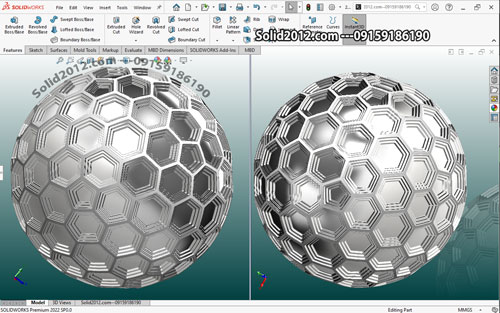 آموزش پیشرفته solidworks ایجاد سطوح کروی فرم دار پترن شده