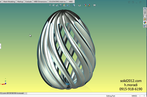 اموزش پیشرفته سالیدورک طراحی مدل شیار دار تخم مرغی شکل