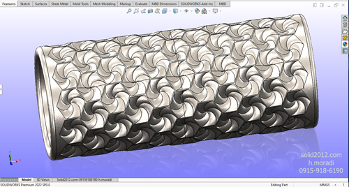 اموزش پیشرفته سالیدورک طراحی مدل استوانه با طرح گل کنده کاری