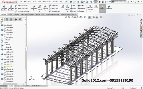 آموزش طراحی مدل سازه سوله خرپا اسکلت با با استفاده از فراخوانی LIBRARY SOLIDWORKS