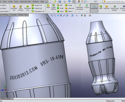 آموزش نوشتن متن یا نوشته روی مدل با solidworks و بدست آوردن حجم مدل